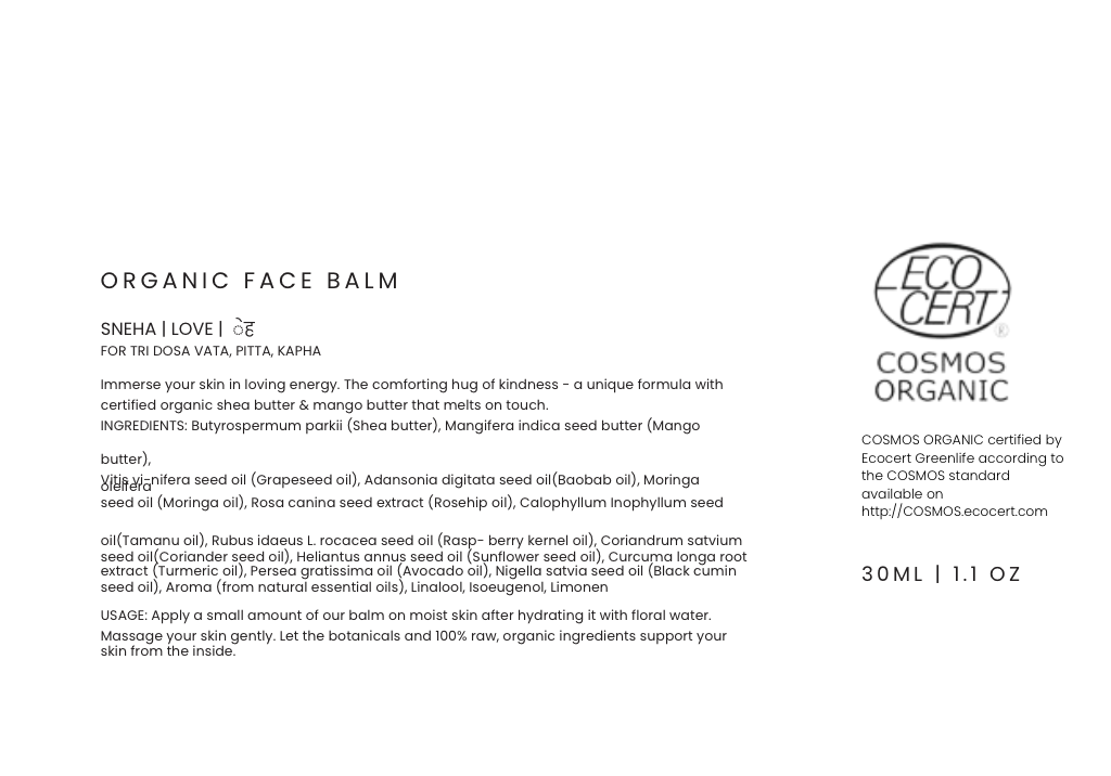 ORGANIC FACE BALM SNEHA LOVE