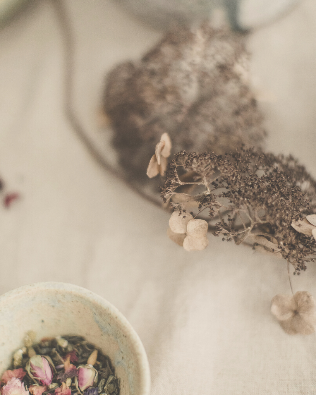 dried flowers and herbs for Ayurvedic chai 