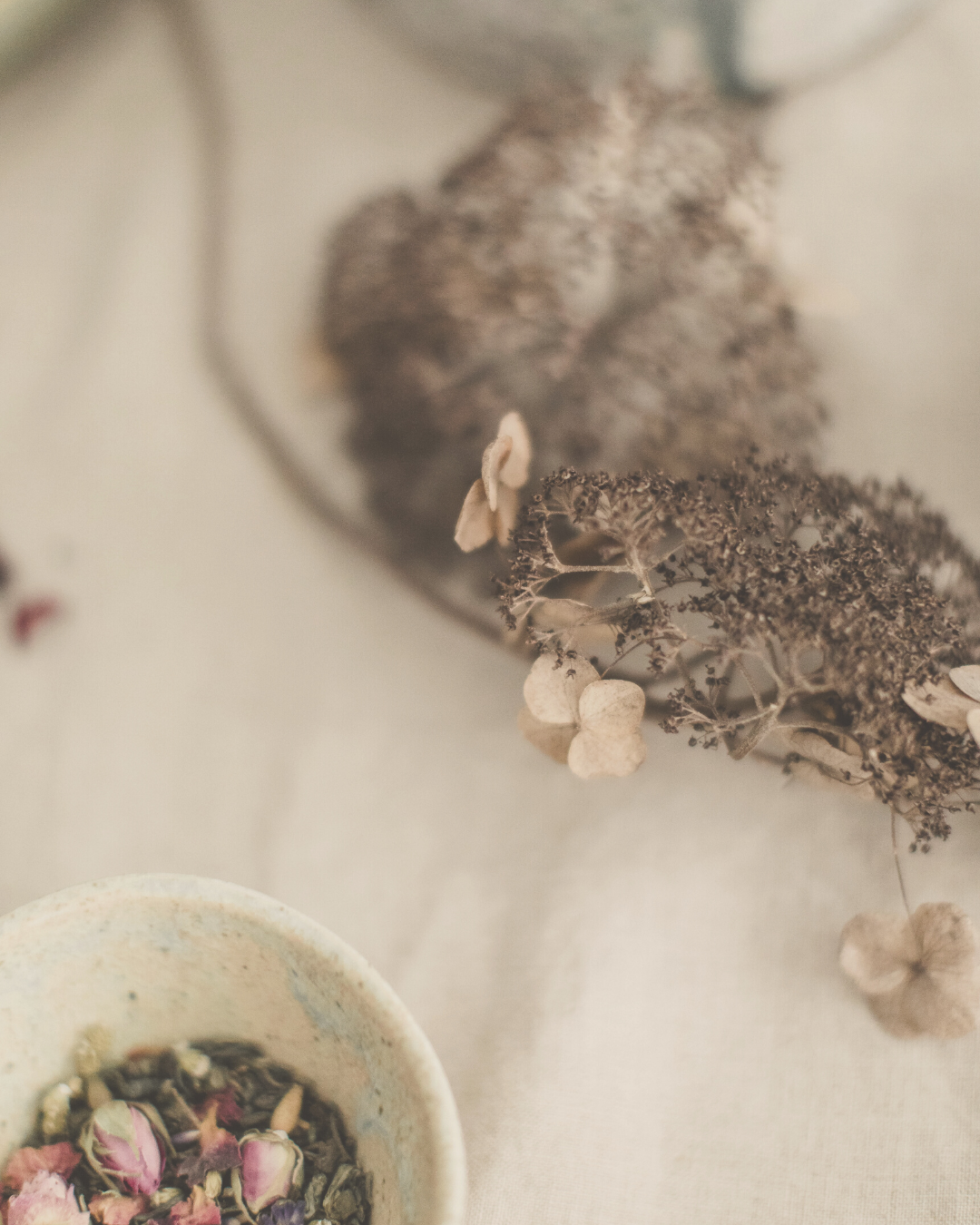 dried flowers and herbs for Ayurvedic chai